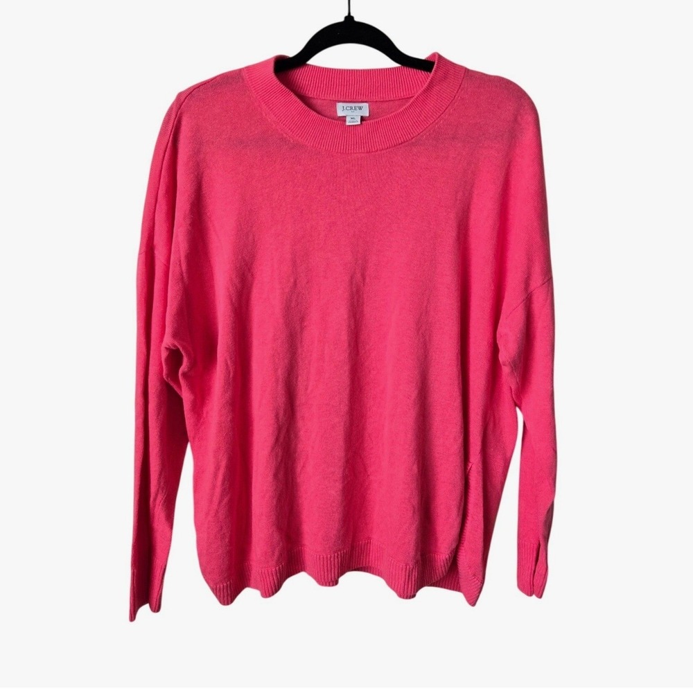 JCrew Womens Pink Linen Blend Relaxed Crewneck Sweater XL, Preppy Coastal